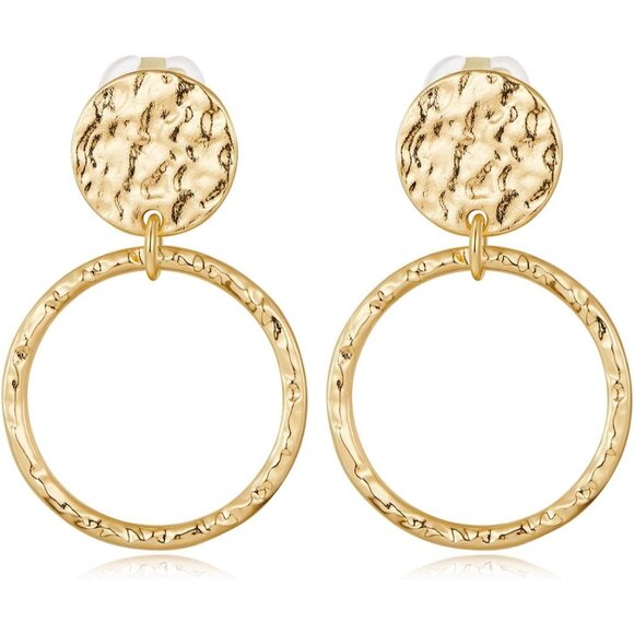 Gold D Clip Gold On Clip Earrings Women Non Piercing Dangle Fashion Jewelry - Picture 1 of 6